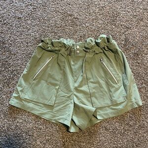 High Waist Green Shorts with Elastic Waistband